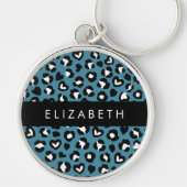 Porte-clés Poster de animal, Léopard Bleu, Coeurs, Votre Nom (Devant)