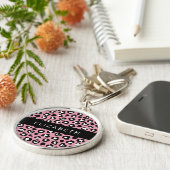 Porte-clés Poster de animal, Léopard Rose, Coeurs, Votre Nom (Côté)