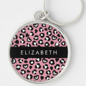 Porte-clés Poster de animal, Léopard Rose, Coeurs, Votre Nom (Devant)