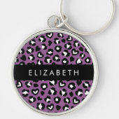 Porte-clés Poster de animal, Léopard Violet, Coeurs, Votre No (Devant)