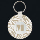 Porte-clés Poster de animal zèbre monogrammé<br><div class="desc">Un porte - clé élégant présente votre initiale de monogramme sur un motif poster de animal blanc et bronzé. Créez-vous pour vous-même ou offrez-en un cadeau. CORRESPONDRE des articles dans notre magasin.</div>