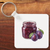 Porte-clés Pot de confiture de prunes et prunes mûres (Recto)
