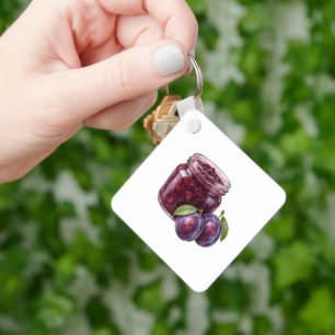 Porte-clés Pot de confiture de prunes et prunes mûres