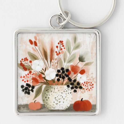 Porte-clés Pot de fleurs d'automne et Pot tacheté de rouille (Devant)