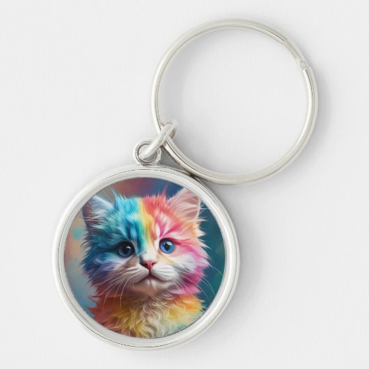 Porte-clés Potrait de chaton couleur arc-en-ciel (Devant)