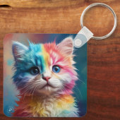 Porte-clés Potrait de chaton couleur arc-en-ciel (Verso)