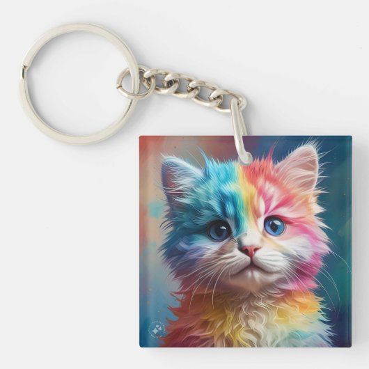 Porte-clés Potrait de chaton couleur arc-en-ciel (Devant)