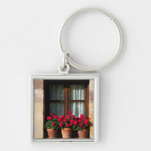 Porte-clés Pots de fleurs de fenêtre dans un village