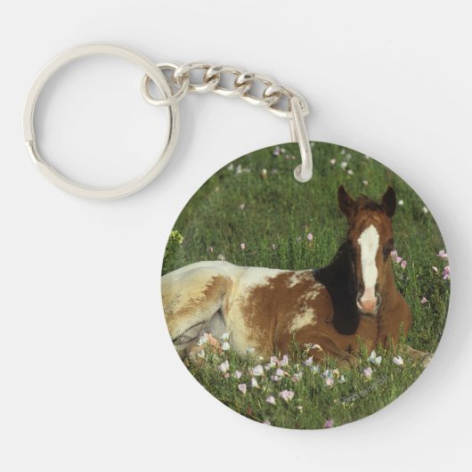 Porte-clés Poulain d'Appaloosa fixant en fleurs (Devant)