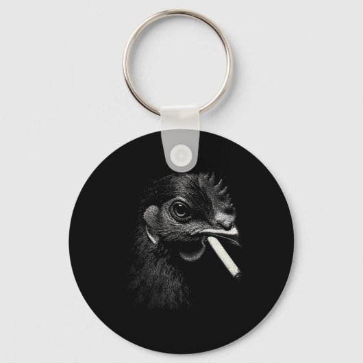 Porte-clés Poule de basse-cour branchée fumant dans un style (Recto)