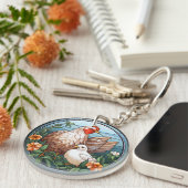 Porte-clés Poule et poulette en verre doux (Devant droit)