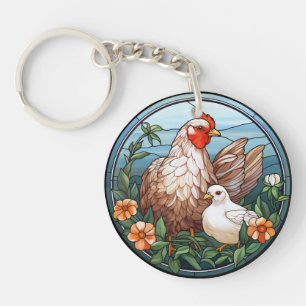 Porte-clés Poule et poulette en verre doux