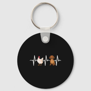 Porte-clés Poule Poulet Brun Dachshund Battement de coeur Amo