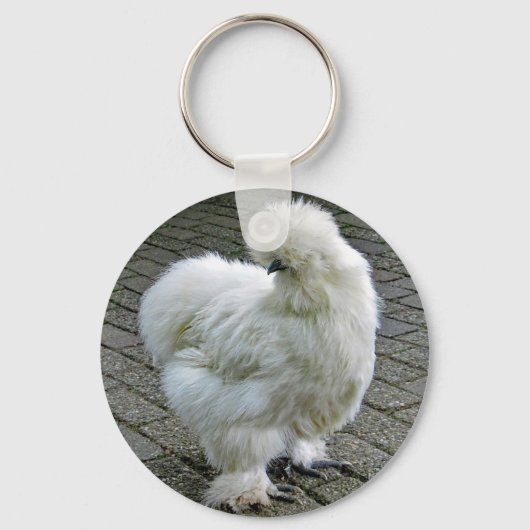 Porte-clés Poulet blanc Silkie Photo (Recto)