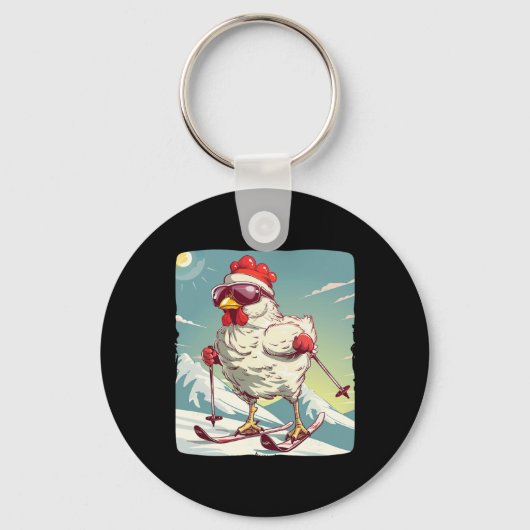 Porte-clés Poulet d'hiver drôle avec chaussure de ski de fond (Recto)