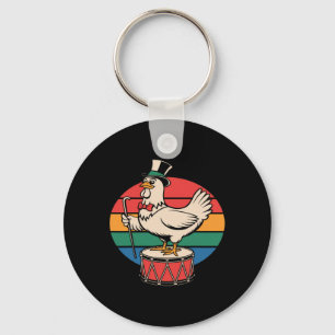 Porte-clés Poulet Fantaisie sur Tambour Rétro Arc-en-Ciel en