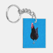 Porte-clés Poulet Noir Sur Arrière - plan Bleu Éponge, (Devant gauche)