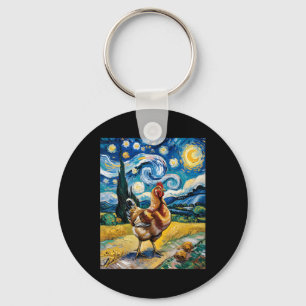 Porte-clés Poulet Nuit Étoilée Style Van Gogh Ferme de Volail