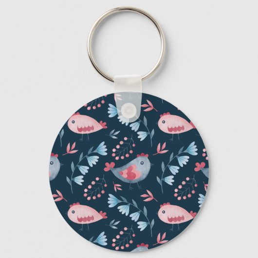 Porte-clés Poulets folkloriques : Aquarelle Motif sans coutur (Recto)