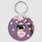 Porte-clés Poupée blanche Kimono Kokeshi - mignonne Geisha Gi (Recto)