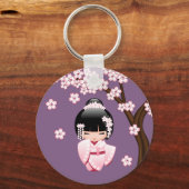 Porte-clés Poupée blanche Kimono Kokeshi - mignonne Geisha Gi (Recto)