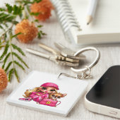 Porte-clés Poupée de mode rose et couverture en molleton pour (Devant Droit)