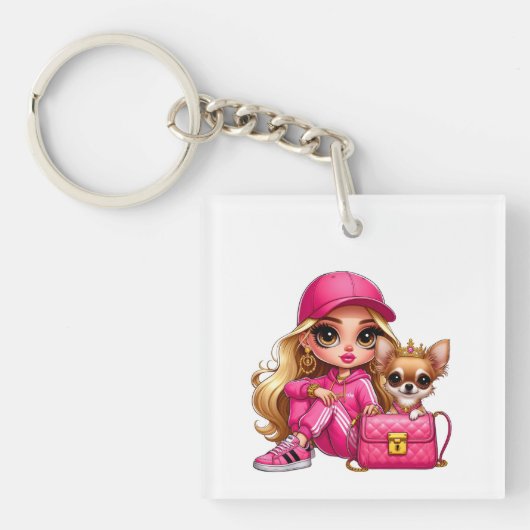 Porte-clés Poupée de mode rose et couverture en molleton pour (Devant)