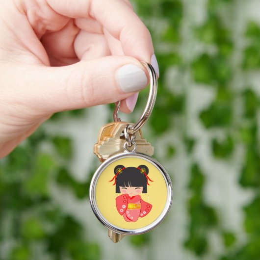 Porte-clés Poupée Kokeshi Kimono Rose (main)