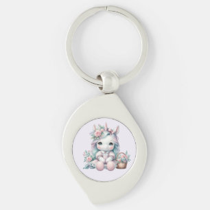 Porte-clés Poupée Licorne Kawaii Pastel avec Panier de Fleurs