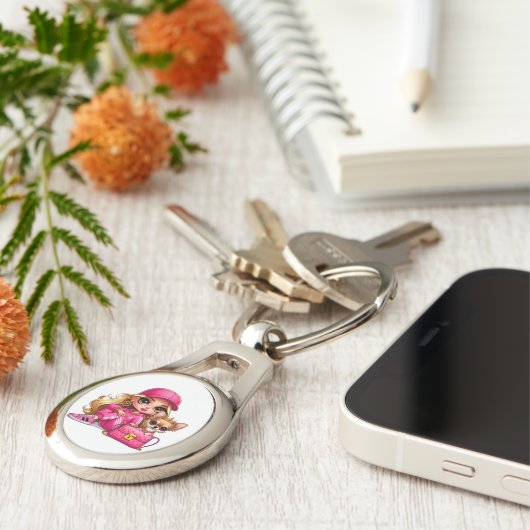 Porte-clés Poupeée de mode rose et couverture en molleton pou (Côté )