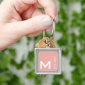 Porte-clés pour elle un logo carré rose moderne monogramme (main)