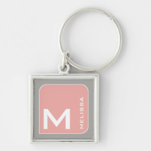 Porte-clés pour elle un logo carré rose moderne monogramme