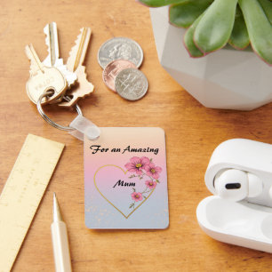 Porte-clés Pour maman Fleur rose Cœur doré Fête des mères