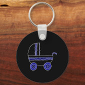 Porte-clés Poussette noire et bleue pour bébé. (Recto)