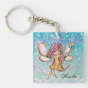 Porte-clés Poussière de fée scintillante pailletée or rose vi