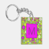 Porte-clés Pouvoir des Fleurs Vert Clair et Rose Monogrammé (Devant gauche)