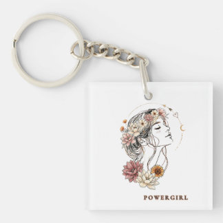 Porte-clés Powergirl - Femme Florale, Force & Amour de Soi