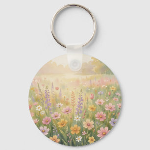 Porte-clés Prairie de fleurs sauvages aquarelle pastel floral