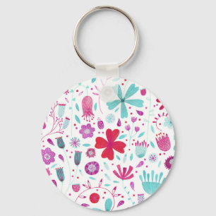 Porte-clés Prairie Fleurie Aquarelle Sarcelle
