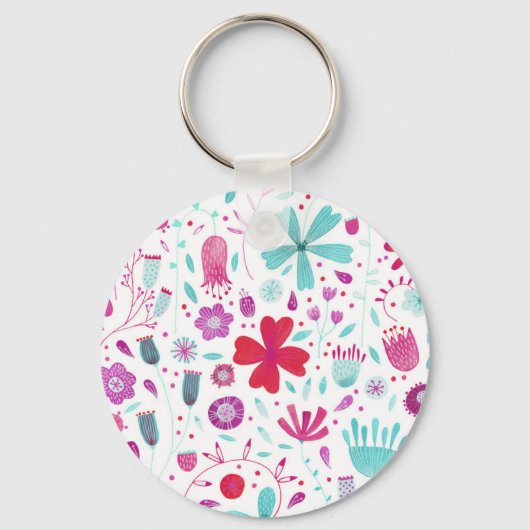 Porte-clés Prairie Fleurie Aquarelle Sarcelle (Recto)