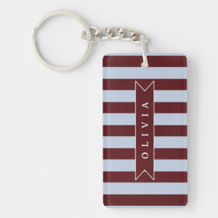 Porte-clés Pré-personnalisé Marron Bleu Cabana Rayé