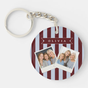 Porte-clés Pré-personnalisé Marron Bleu Cabana Rayé