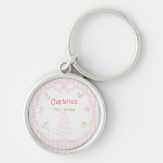 Porte-clés Premier Anniversaire Rose Noël Rond Premium