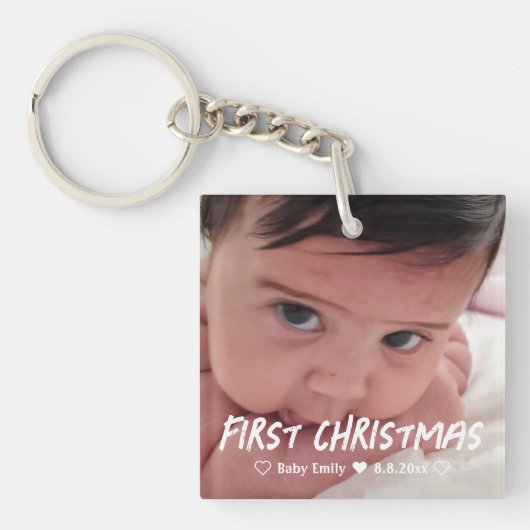 Porte-clés premier noël bébé fille photo nouveau-né (Devant)