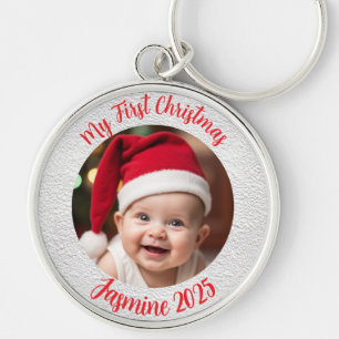 Porte-clés Premier Noël de bébé cercle premium personnalisabl