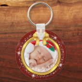 Porte-clés Premier Noël de bébé, flocon de neige rouge, 2 fac (Recto)