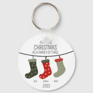 Porte-clés Premier Noël en famille de trois