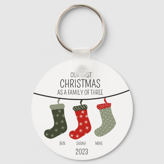 Porte-clés Premier Noël en famille de trois (Recto)