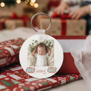 Porte-clés Premier Noël Photo Personnalisé Rouge