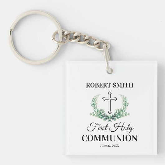 Porte-clés Première communion de la feuille verte (Devant)